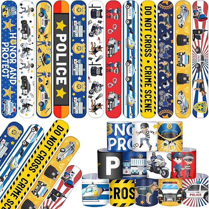 48PCS Police Party Favors Police Slap Bracelets Police Bracelets Wristbands for Police Themed Birthday Party Supplies Gifts Decorations Kids Classroom Rewards Prizes Carnival Christmas