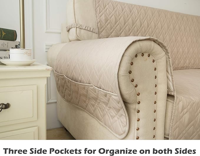 Ameritex Couch Sofa Slipcover 100% Waterproof Nonslip Quilted Furniture Protector Slipcover for Dogs, Children, Pets Sofa Slipcover Machine Washable (Beige, 78")