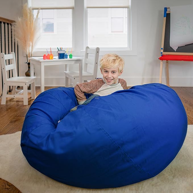 Flash Furniture Duncan Oversized Bean Bag Chair for Kids and Adults, Foam-Filled Beanbag Chair with Machine Washable Cover, Royal Blue