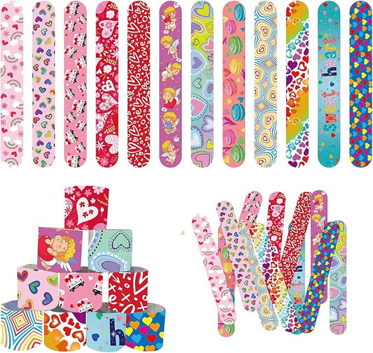 48 Pcs Valentine Slap Bracelets for Kids Valentines Day Slap Bracelets Bulk for Boys and Girls Colorful Hearts and Animal Bracelets for Party Favors Supplies Classroom Prizes Exchanging Gifts