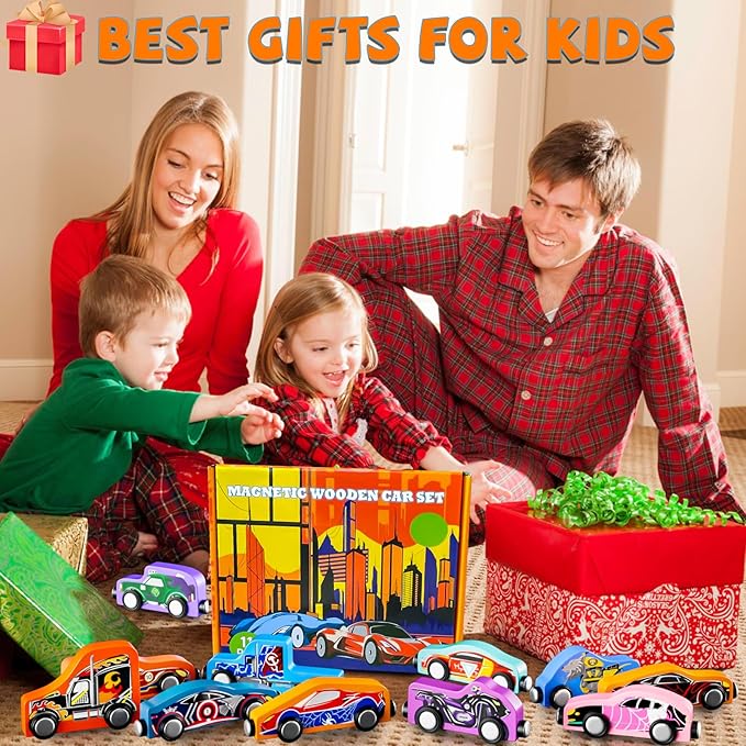 Toddler Boy Toys: 11 Magnetic Train Car Set, Spider Toys for Boys 2 3 4 Wooden Toys for Toddlers Montessori Toys Superhero Toys Toddler Cars Easter&Birthday Gifts for Kids Boys Cars Toys for Kids