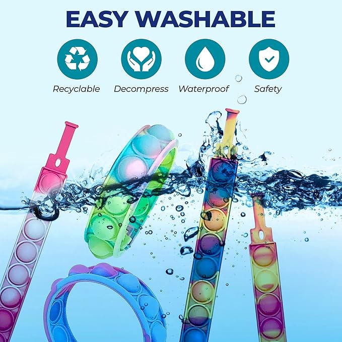 60 PCS Bracelets Glow in The Dark Pop it Fidget Toy, Rainbow Party Favors, Stress Relief Wristband Set, Push Bubbles Sensory Autistic Pack Kids Ages 5 8 12 Adult Student Gift