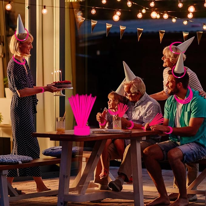 75 Glow Sticks Bracelets and Necklaces, 8'' Glowsticks Bulk Pack Bright Glow in the Dark Party Supplies for Kids (Pink)