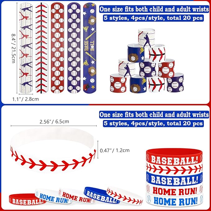 40 Pieces Baseball Party Favors, Baseball Silicone Wristbands Baseball Sports Bracelets for Baseball Game Day Teens Birthday Baseball Theme Party Baseball Team Awards Presents