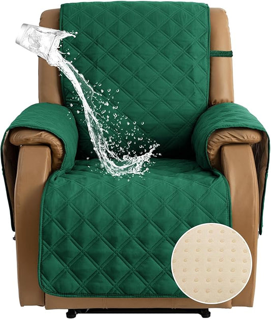 TOMORO Non-Slip Oversized Recliner Cover, 100% Waterproof Quilted Recliner Chair Slipcover Furniture Protector with Pockets, Washable Couch Cover with Elastic Straps for Kids and Pets
