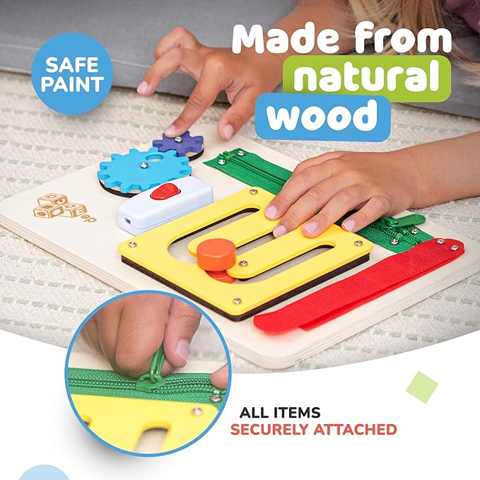 deMoca Montessori Busy Board for 1 Year Old, Sensory Airplane Toys for Toddlers 1-3, Plane Travel Toy with Educational Activities for 1 2 3 Year Old, Gift for Boys and Girls, Packaging May Vary