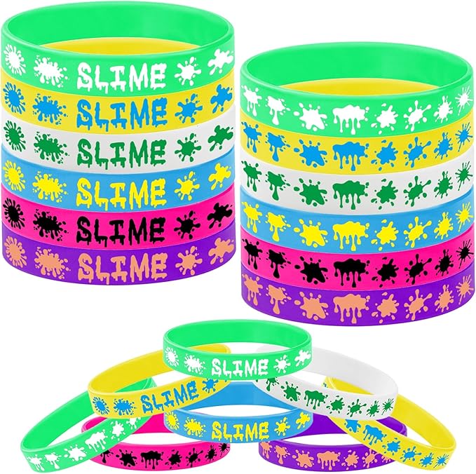 48PCS Rainbow Slime Rubber Bracelets Silicone Wristbands -Art Paint Party Supplies Birthday Baby Shower Party Favors
