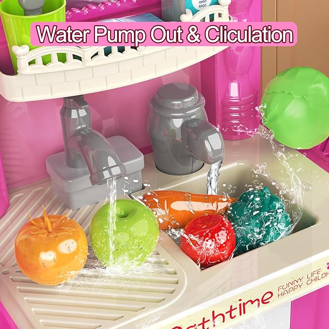 Kids Kitchen playset, Play Kitchen for Kids Ages 4-8, Accessories Set with Realistic Lights and Sounds, Simulation of Spray and Play Sink, Kitchen Set for Kids Ages 3-5 for Girls and Boys