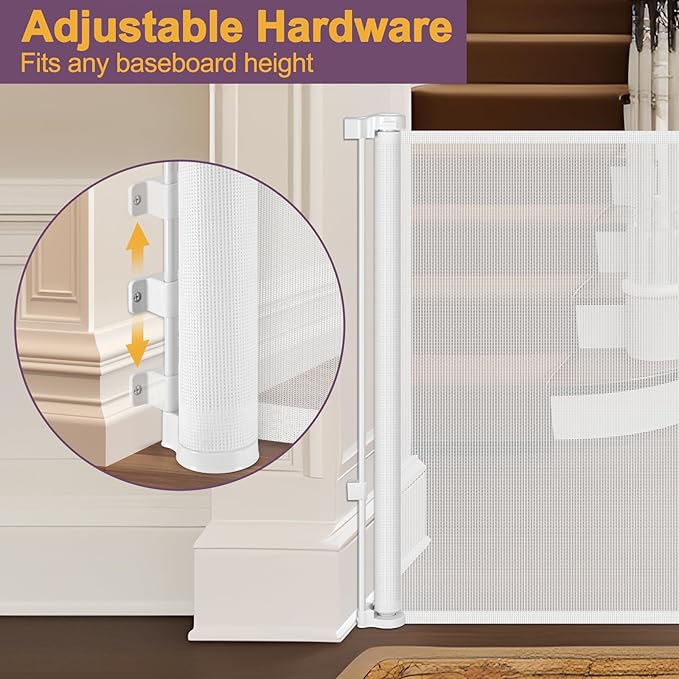 42" Tall X 200" Extra Wide Retractable Baby Gates, Extra Tall Dog Gate for Wide Openings, Extra Long Baby Gate for Doorways Extra Tall Mesh Gate for Pets Indoor Tall Baby Gate Outdoor Deck Gate, White