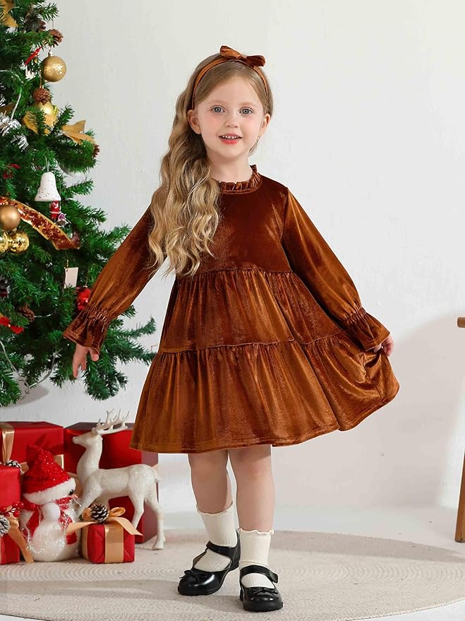 Toddler Baby Girls Velvet Dress Long Sleeve Christmas Dresses Princess Birthday Party Dresses Fall Winter Clothes
