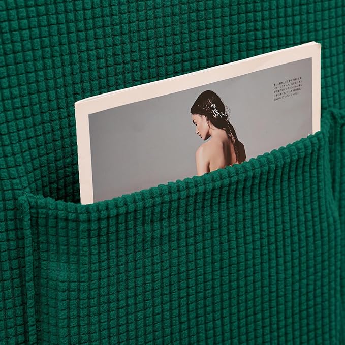 KEKUOU Recliner Chair Covers,Lazy Boy Recliner Covers Stretch Couch Cover Slipcovers 1 Piece Furniture Protector with Elastic Bottom for Dog,Kids.(Recliner, Dark Green)