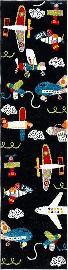 SAFAVIEH Carousel Kids Collection Runner Rug - 2' x 8', Black & Ivory, Non-Shedding & Easy Care, Ideal for High Traffic Areas for Boys & Girls in Playroom, Nursery, Bedroom (CRK167Z)