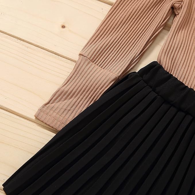 Fernvia Toddler Baby Girl Fall Winter Skirt Set Turtleneck Ribbed Long Sleeve T-Shirt Top & Plaid Skirts Dress 2Pcs Outfits