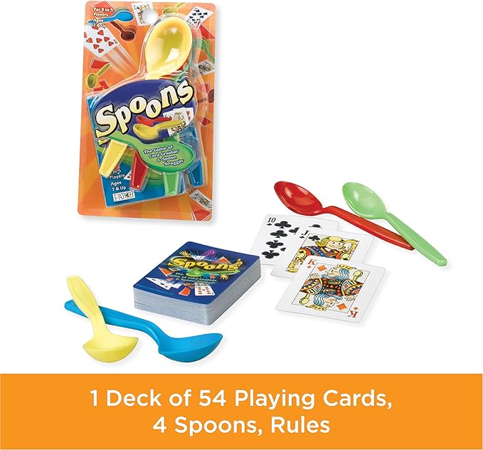 Spoons Card Games for Kids - Spoons Game, Deck of Cards, Fun Family Games for Kids and Adults, Playing Cards, Game Night, Travel Games, 3-5 Multi-Player Card Game, Games for Adults, Ages 7+