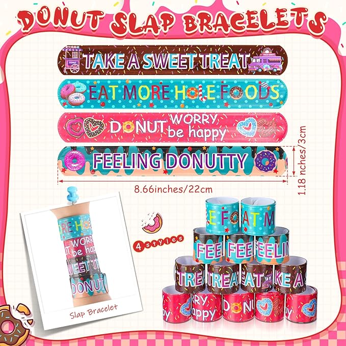 196 Pcs Donut Party Favors Include Donut Bracelets Donut Keychains and Stickers Doughnut Birthday Party Decorations for Boy Girl Two Sweet Birthday Supplies Classroom Prizes