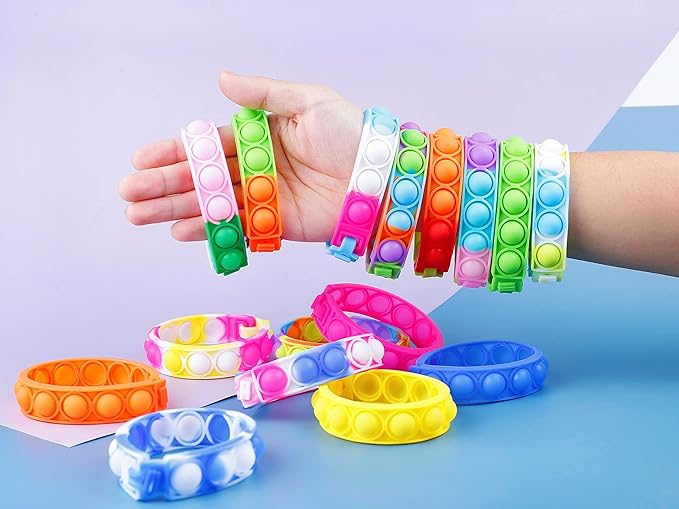 200Pcs Pop Bracelet Fidget Toy, Wearable Fidget Bracelets Push Poping Bubble Sensory Toys Stress Relief Finger Press Silicone Wristband for Kids and Adults ADHD ADD Autism Anxiety