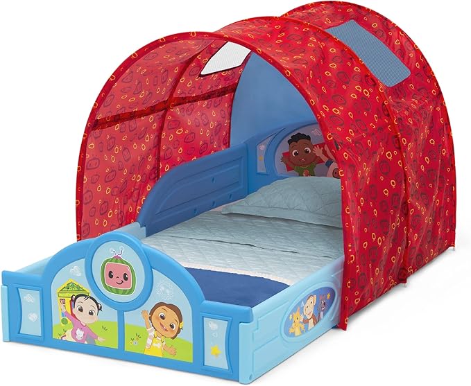 Delta Children - CoComelon Sleep and Play Toddler Bed with Tent, Blue