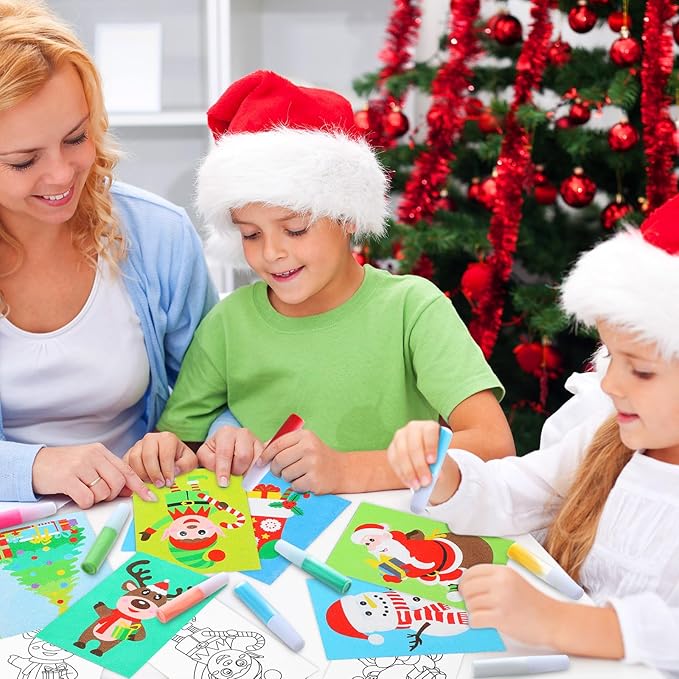 30 Sets Christmas Sand Art Kits for Kids DIY Christmas Craft Sand Painting Colored Sand Art Painting Cards Set for Children DIY Arts Activities Xmas Gift Christmas Theme Party Supplies