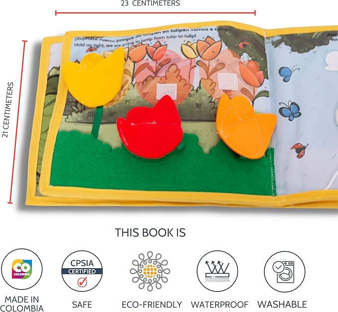 Just Imagine Bilingual Soft Book for 1 Year Old Babies | Written in English and Spanish | Sensorial Felt Book for Babies | Carry on Travel Play and Learn Sensory Toys | Early Child Development.