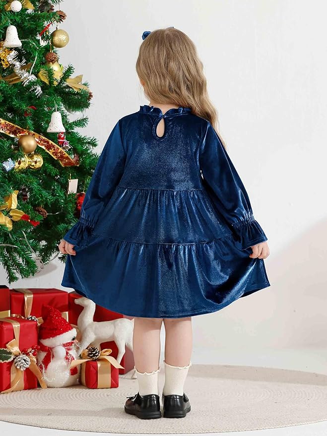 Toddler Baby Girls Velvet Dress Long Sleeve Christmas Dresses Princess Birthday Party Dresses Fall Winter Clothes