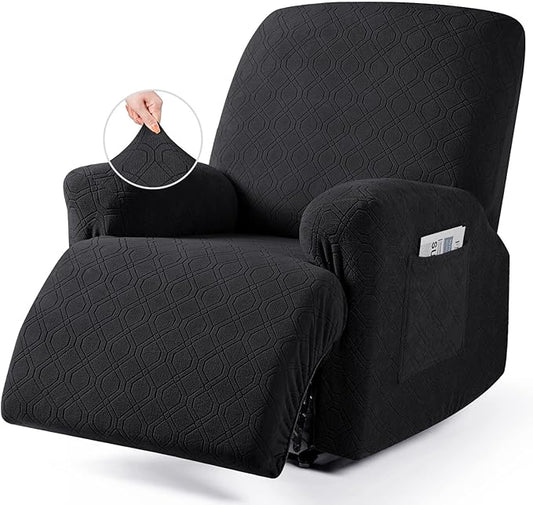 VANSOFY Recliner Chair Cover, 3-Pieces Stretch Recliner Covers for Recliner Chair Soft Reclining Chair Slipcover Furniture Protector for Dogs Cats(Black)