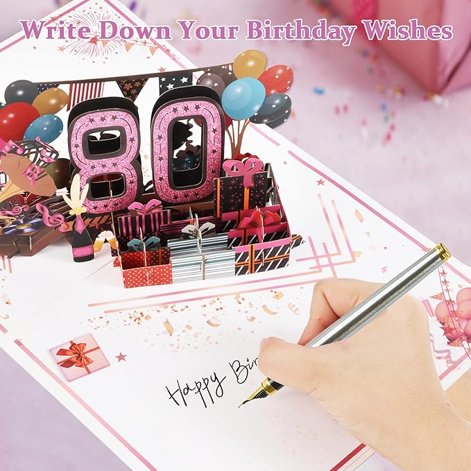 80th Birthday Card for Women, Jumbo 3D Pop Up 80th Birthday Gifts for Mom Grandma, Back In 1945 Happy 80 Year Old Sister Birthday Decorations Cards Card for Her, Rose Gold