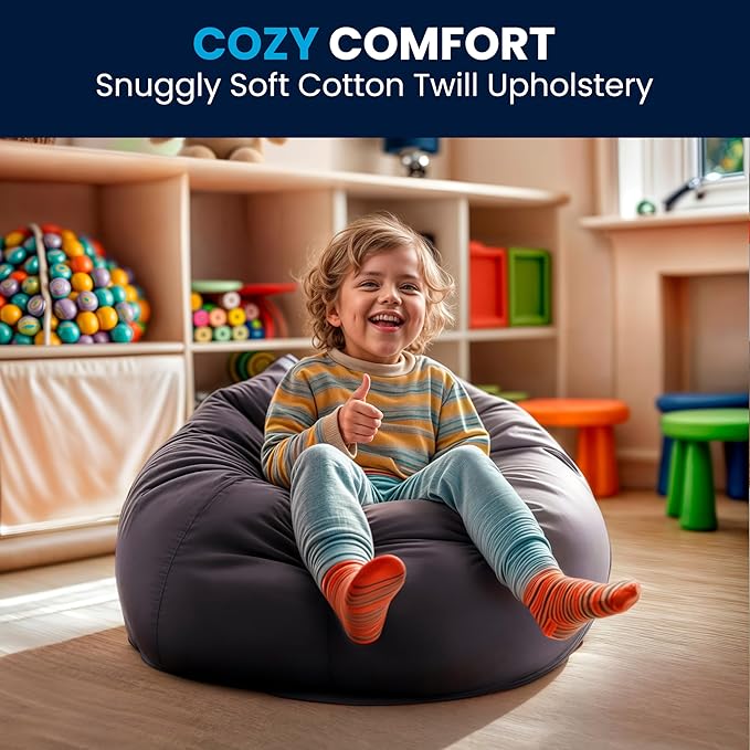 Flash Furniture Dillon Small Bean Bag Chair for Kids and Teens, Foam-Filled Beanbag Chair with Machine Washable Cover, Gray