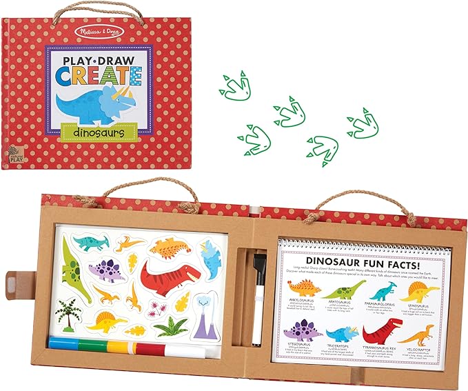 Melissa & Doug Natural Play: Play, Draw, Create Dinosaurs Drawing Activity Set & Magnet Kit - Reusable Mess-Free Travel Activity