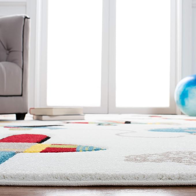 SAFAVIEH Carousel Kids Collection Runner Rug - 2' x 8', Ivory & Blue, Non-Shedding & Easy Care, Ideal for High Traffic Areas for Boys & Girls in Playroom, Nursery, Bedroom (CRK167A)