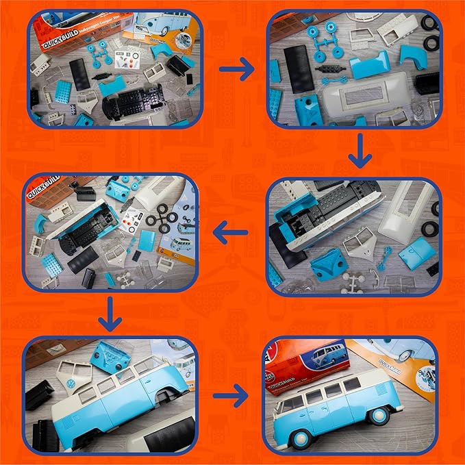 Airfix Quickbuild Volkswagen Light Blue Camper Van Brick Building Model Kit, Multicolor