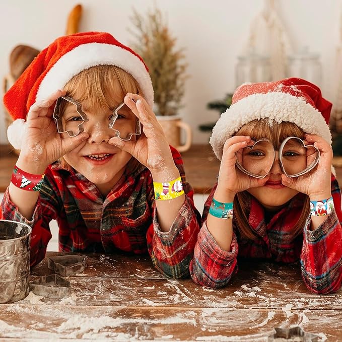 48 Pieces Christmas Slap Bracelets Bulk - 12 Assorted Designs Holiday Snap Bands, Santa Claus, Snowman, Reindeer Themed Party Favors for Kids Adults, Xmas Stocking Stuffers, Classroom Prizes