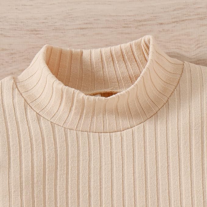 Fernvia Toddler Baby Girl Fall Winter Skirt Set Turtleneck Ribbed Long Sleeve T-Shirt Top & Plaid Skirts Dress 2Pcs Outfits