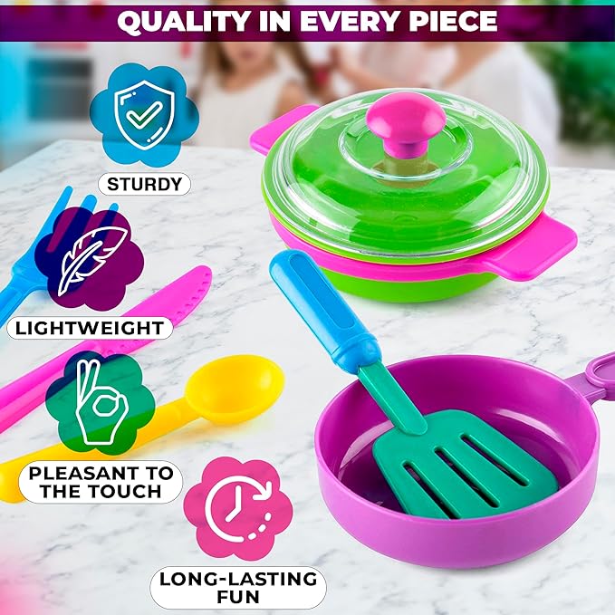 Kids Play Dishes for Kids Kitchen Playset Accessories - 27Pcs Kitchen Toy Dishes for Kids Kitchen Accessories Kids Play Plates and Bowls Sets - Kids Dishes Playset for Outdoor Play Kitchen Accessories