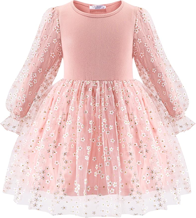 Arshiner Toddler Christmas Dress Girls Sequin Tulle Puff Long Sleeves Tutu Dress Princess Birthday Party Clothes 1-6T