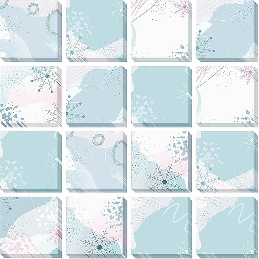 16 Pieces Christmas Winter Snowflake Sticky Notes Winter Snowflake Design Self-Adhesive Note Pads Sticky Memo Notes for School Office Home Supplies Students Teachers Present