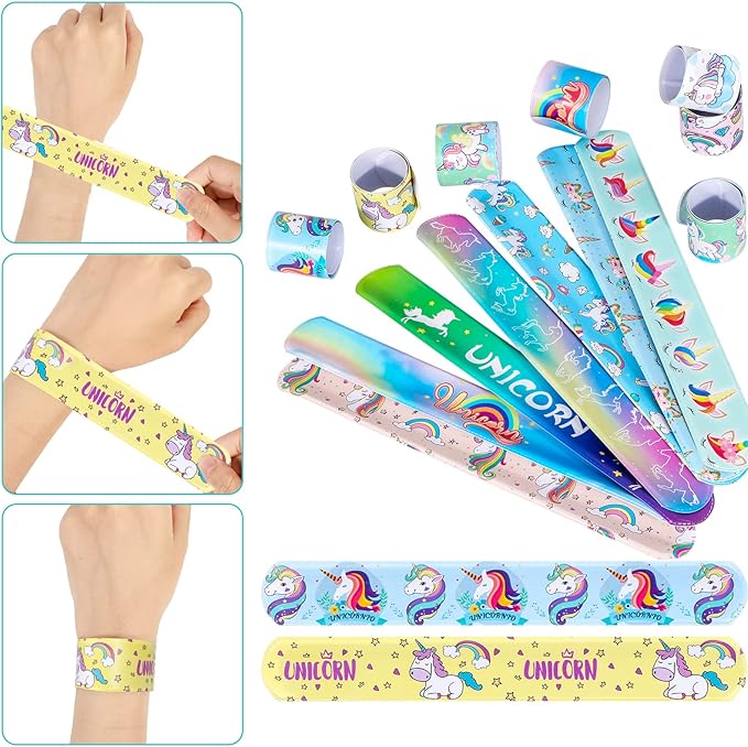48pcs Slap Bracelets Kids Girls Snap Bracelet Bands for Rainbow Wristbands Bracelets Party Rainbow Party Fillers Decoration