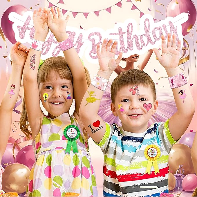 48PCS Ballerina Party Favors - 24PCS Tattoos & 24PCS Slap Bracelets - Birthday Party Supplies, Gifts, Classroom Prizes, Carnival Rewards, Christmas Decorations for Girls & Boys