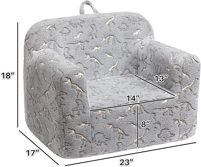 ALIMORDEN Kids Ultra-Soft Snuggle Foam Filled Chair, Glow-in-The-Dark Dinosaurs Fossil Pattern Toddler Cuddly Sherpa Reading Couch for Boys and Girls
