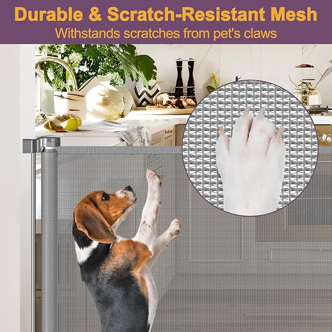 42" Tall X 130" Extra Wide Retractable Dog Gates for Large Openings Extra Tall Pet Gate for Doorways Tall Baby Gates for Dogs Extra Large Mesh Gate Long Outdoor Gate Tall Gate for Kids or Pets, Gray