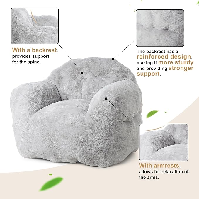 Giant Bean Bag Chair, 51" Large Bean Bag Chairs for Adults Kids High-Density Foam Filled Bean Bag Couch with Armrests, Big Beanbag Sofa Chair for Reading, Light Grey
