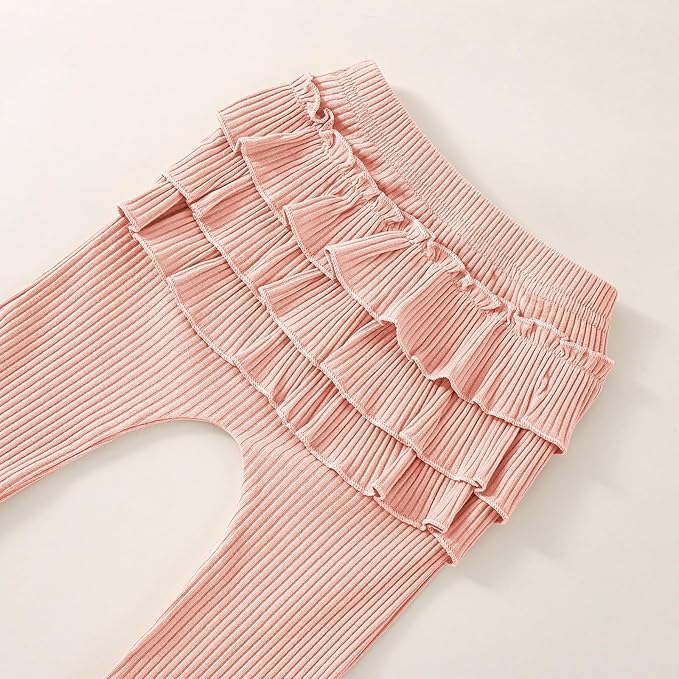 Baby Girl Clothes Newborn Infant Fall Winter Outifts Ribbed Ruffle Long Sleeve Romper Pant Outfit Set 3pcs 0-18Months
