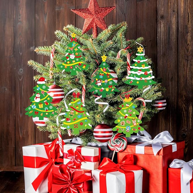 48Pcs DIY Christmas Tree Craft Kit for Kids, Holiday Art Making Craft with Stickers, Make Your Own Christmas Bookmark Xmas Party Favor Decorations Classroom Home Game Activities (Christmas Tree)