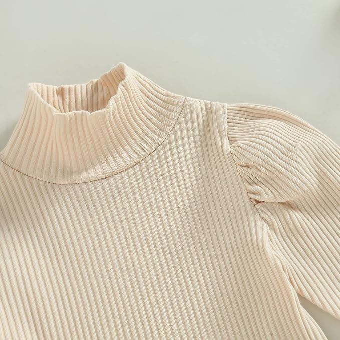 Fernvia Toddler Baby Girl Fall Winter Skirt Set Turtleneck Ribbed Long Sleeve T-Shirt Top & Plaid Skirts Dress 2Pcs Outfits