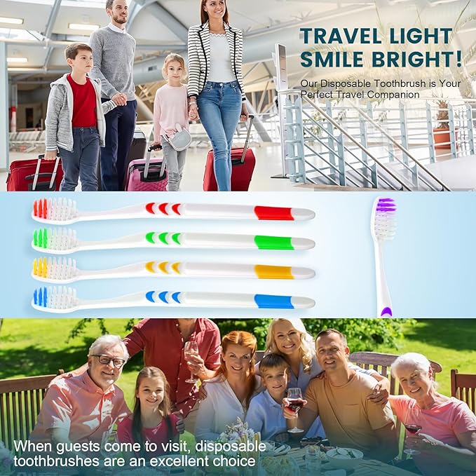 Navona 150 PCS Individually Wrapped Bulk Toothbrush Pack, Disposable Toothbrush, Soft Toothbrush for Adult or Kid, Soft Bristle Toothbrush, Ergonomics Handle, Perfect for Travel, Hotel, Donation