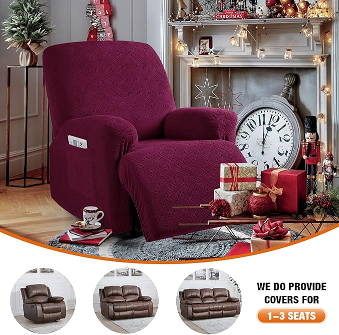 VANSOFY Recliner Chair Cover, 3-Pieces Stretch Lazy Boy Recliner Covers for Recliner Chair Soft Reclining Chair Slipcover Furniture Protector for Dogs Cats(Burgundy)