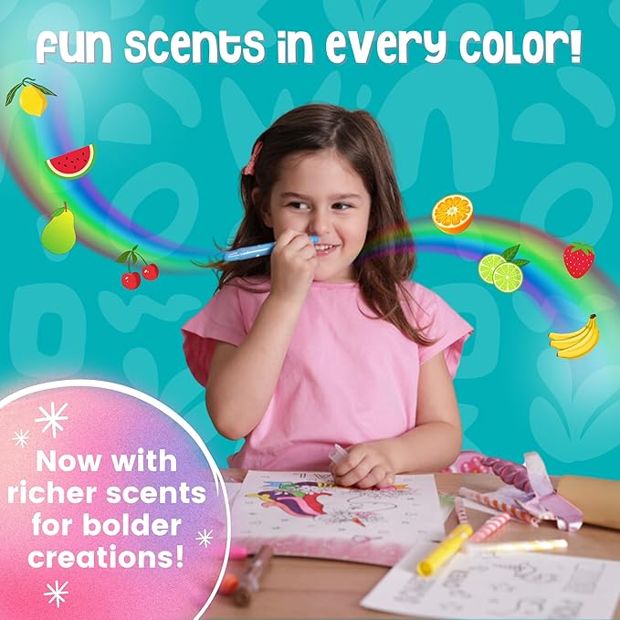 Amitié Lane Silly Scented Markers For Kids. Arts & Crafts Unicorn Gifts for Girls 6-8. Fun Kids Toys For Girls that includes Unicorn Markers, Crayons, Stickers and Carrying Case.