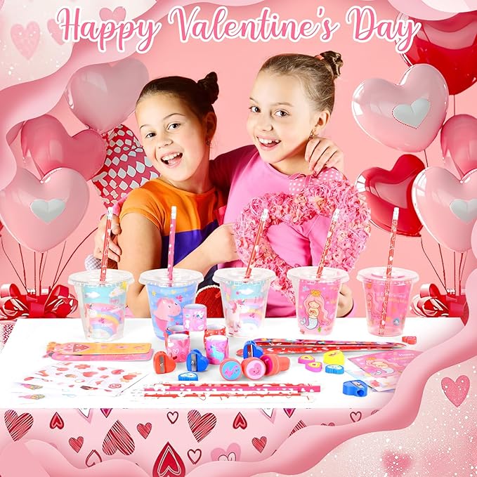 216PCS Valentines Day Gifts for Kids, Valentines Day Stationery Gifts, Valentines Party Favors with Stampers Pencils Rulers Stickers, School Rewards Classmate Gift Exchange Goody Bag Fillers for Kids