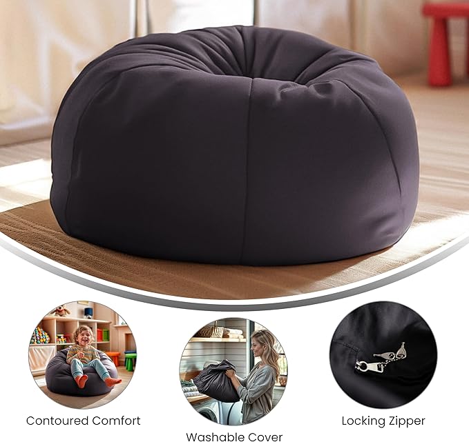 Flash Furniture Dillon Small Bean Bag Chair for Kids and Teens, Foam-Filled Beanbag Chair with Machine Washable Cover, Gray