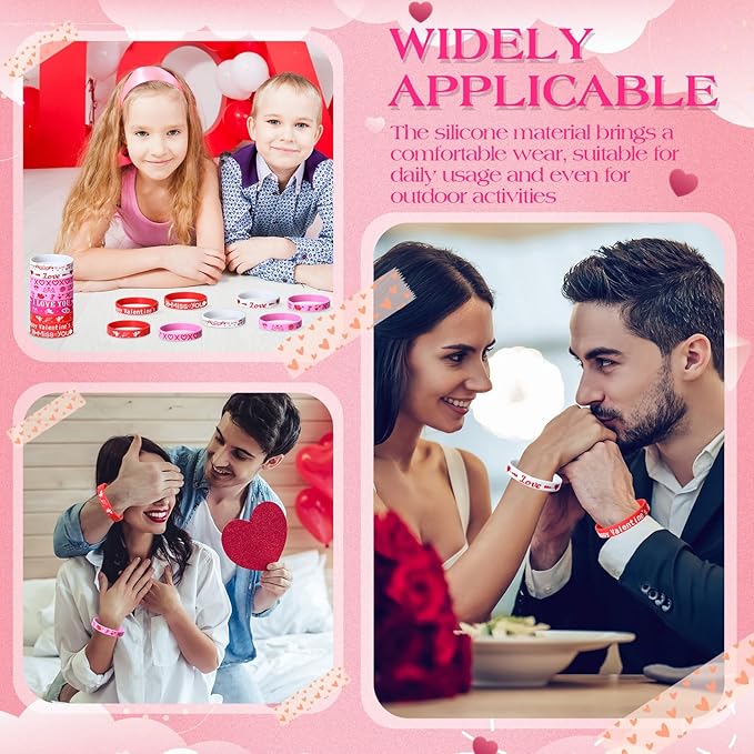 300 Pieces Valentines Day Wristbands - Silicone Bracelets - Red Pink Love Heart Accessories - Gift for Valentines Day Party Decoration Party Favors School Gifts Supplies