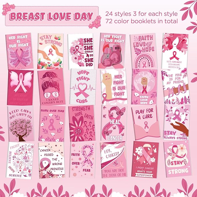 72 Pcs Breast Awareness Coloring Book for Adults Coloring Books Bulk, DIY Art Coloring Book for Women Stress Relief Drawing Book with Flower Pink Ribbon Pattern for Party Favors Gifts
